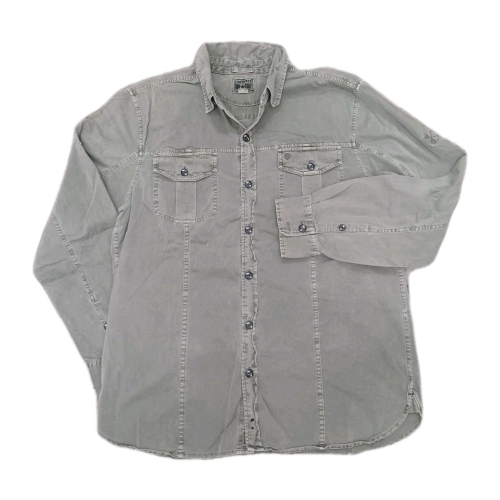 Converse One Star Men's Button Up Shirt Size L Olive Green Long Sleeve